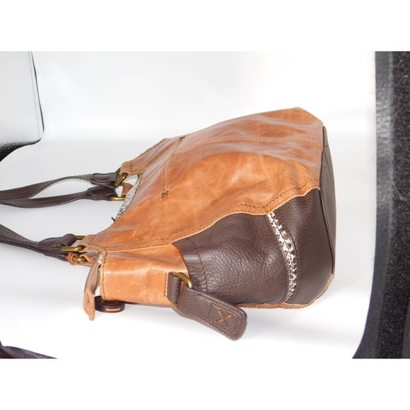 The Sak Womens Shoulder Bag Brown Tan Color Block Leather Handbag - Picture 5 of 8